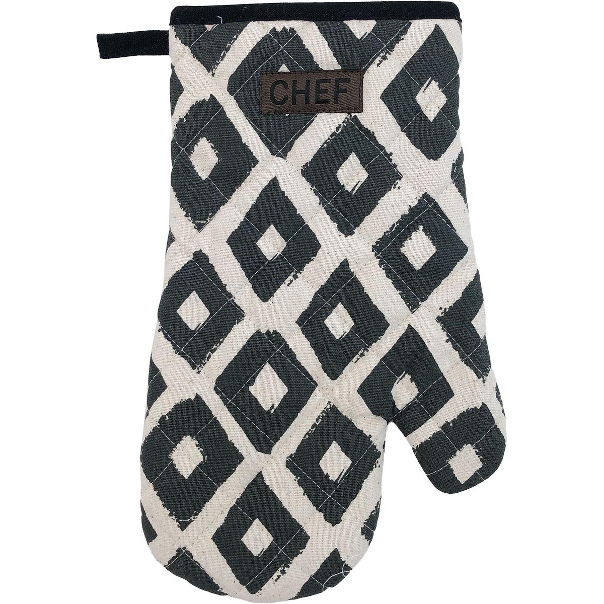 GANT DE CUISINE CHEF LOSANGE 18X28CM COTON NOIR