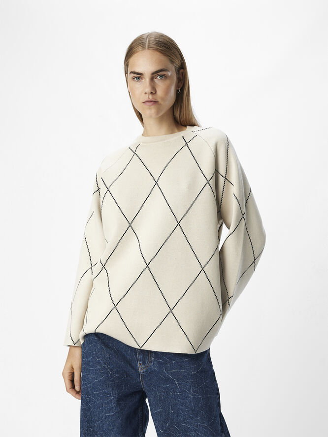 Object OBJESTER LS KNIT TOP AOP NOOS Sandshell/black big check col