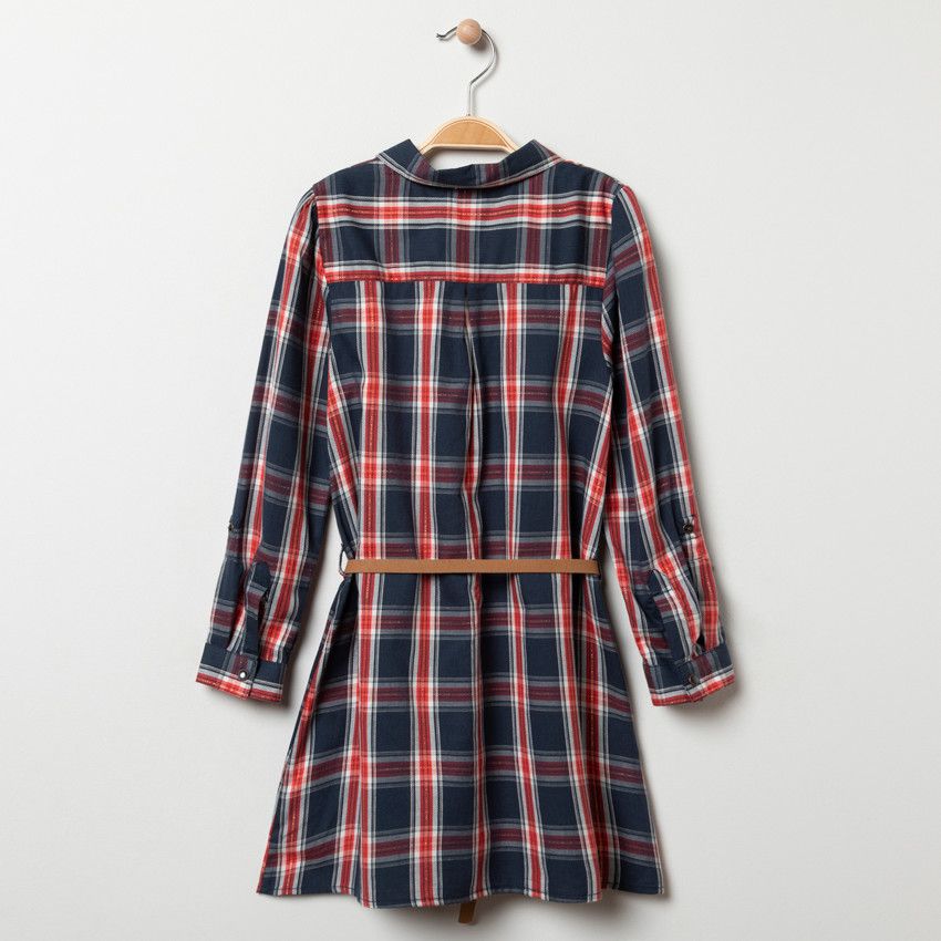 Robe manches longues à carreaux pour enfant fille - Bleu marine