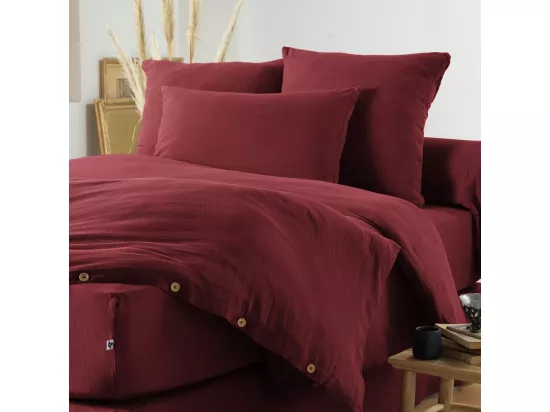 OUREA - Taie d'Oreiller 50x70cm Gaze de Coton Lie de Vin