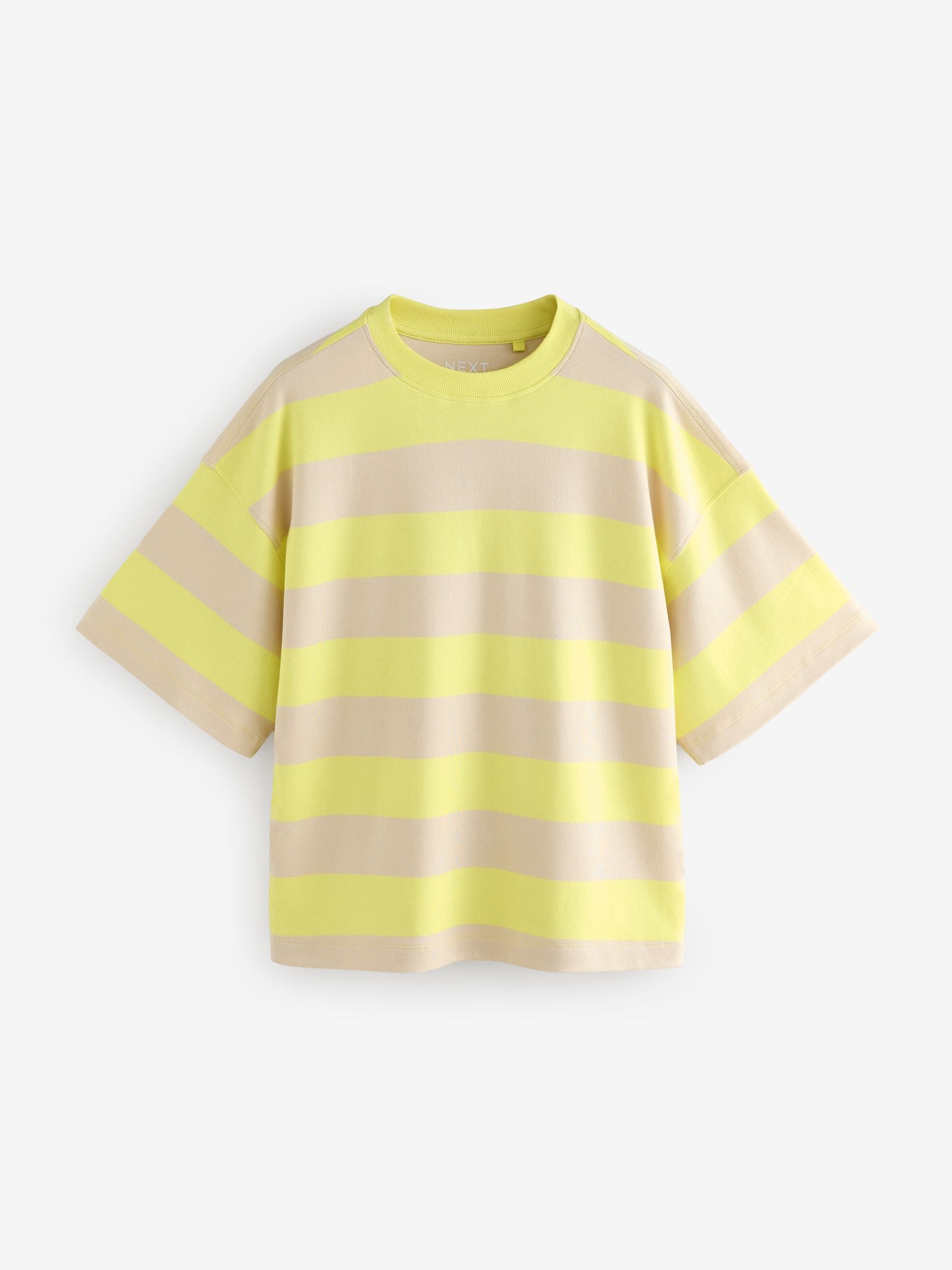 Geel/Ecru - Boxy oversized T-shirt met relaxte pasvorm van zware stof en ronde hals