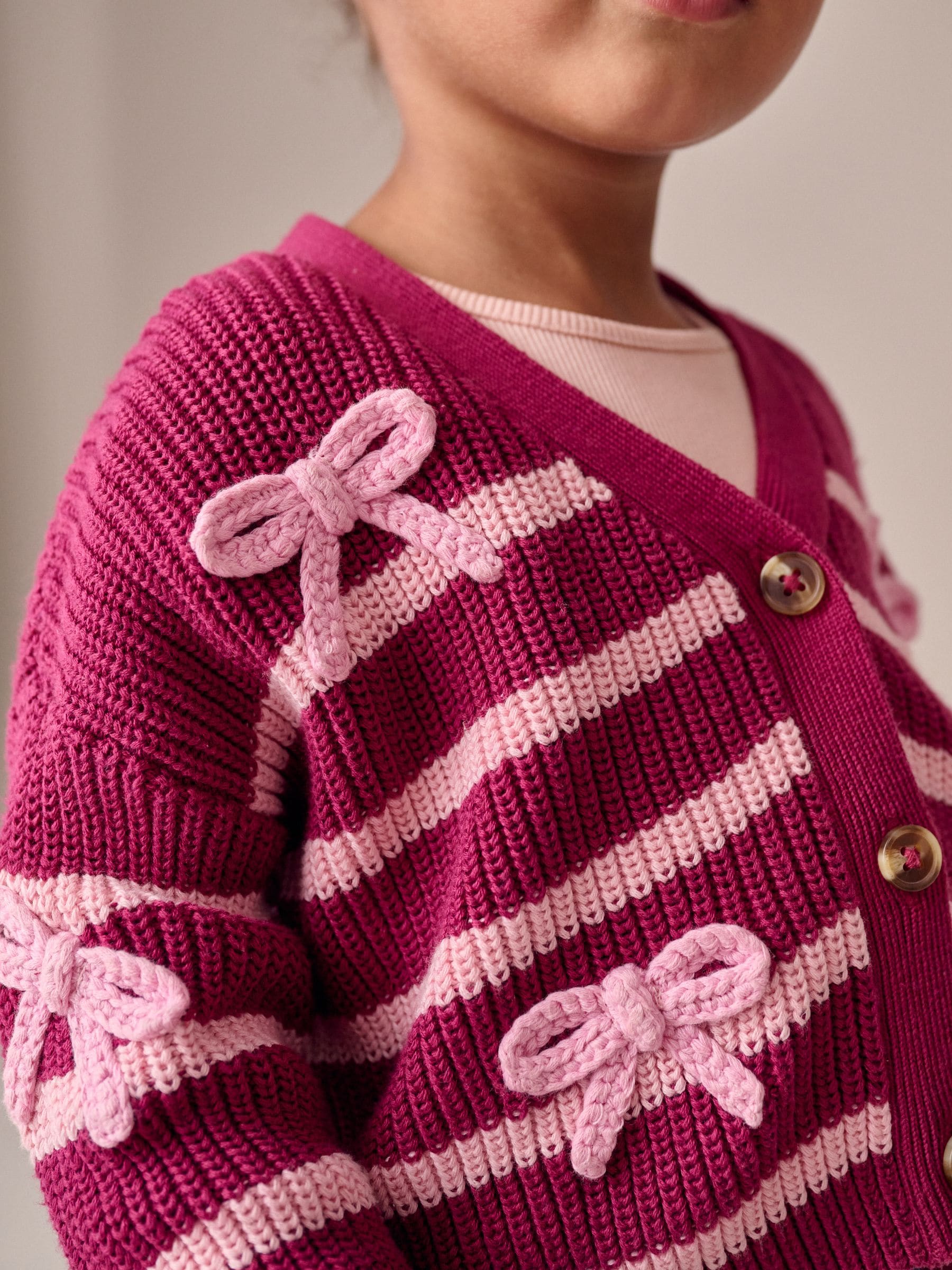 Roze - Vest met strik en V-hals (3mnd-7jr)