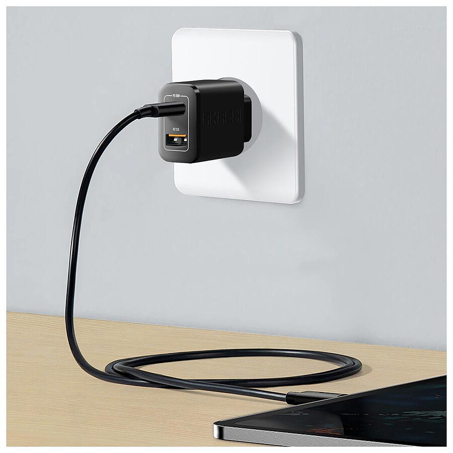 Akashi Chargeur Secteur 20W USB-A Quick Charge 3.0 + Câble USB-C