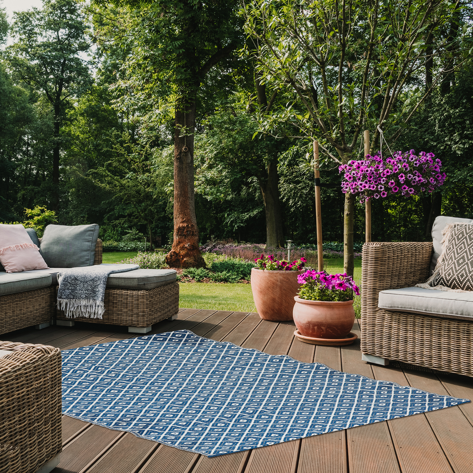 Outdoor-Teppich - blau - Rautenmuster - 150x200 cm