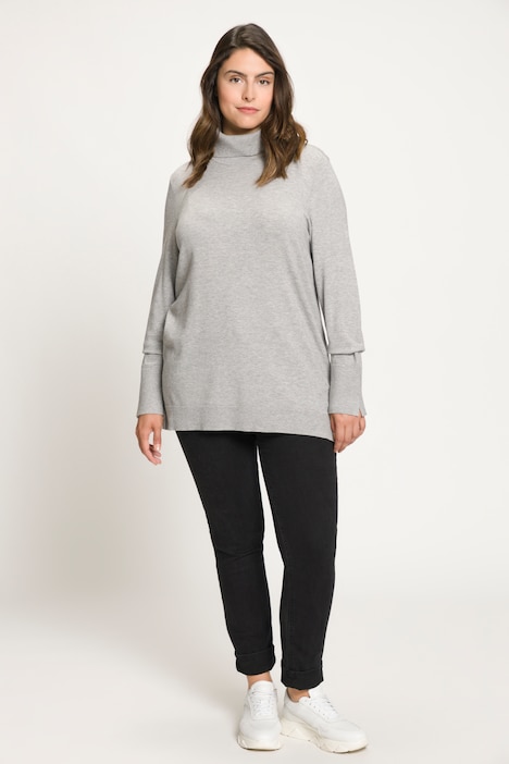 Rollkragenpullover, breite Rippbündchen, Langarm