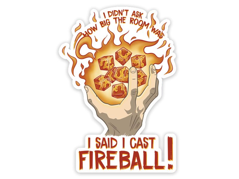 Glass Staff I Cast Fireball Sticker Beige/Orange/Rot Aufkleber für RPG-Fans