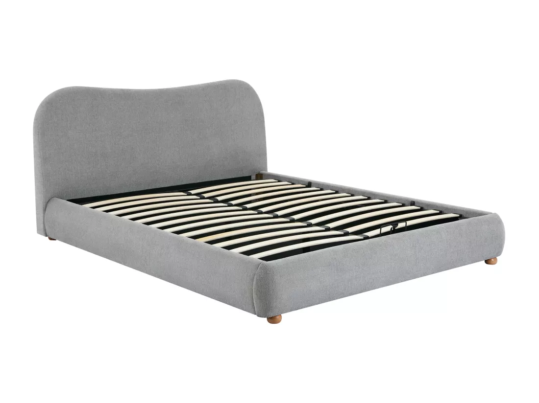 Lit coffre 160 x 200 cm - Tissu - Gris clair + Matelas - VANARI
