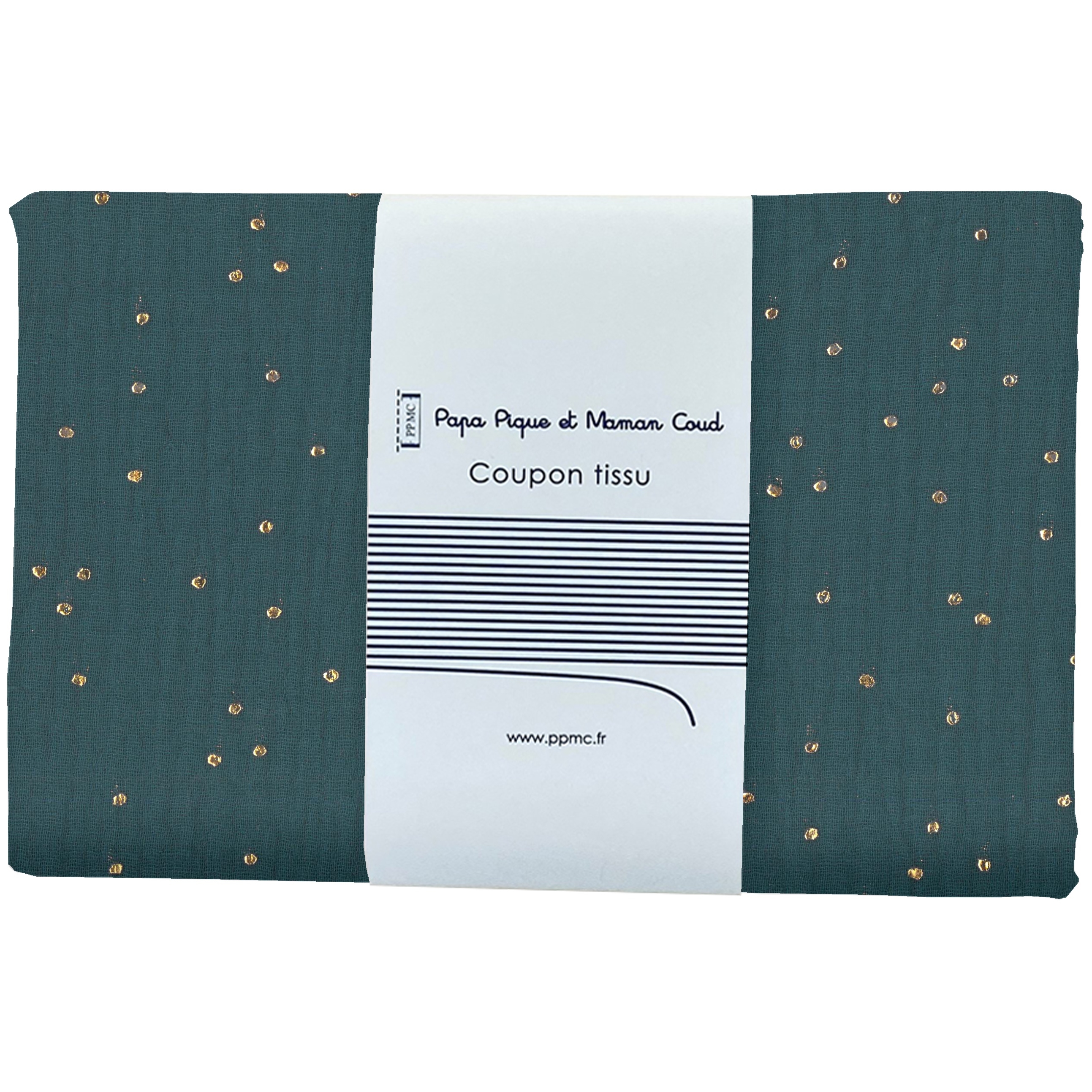 Coupon Tissu 1 M Gaze Pois Or Vert Canard