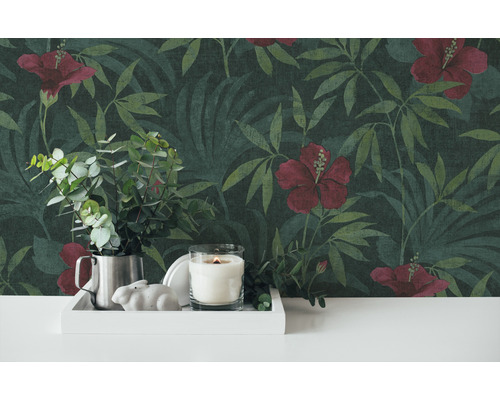Vliesbehang 38028-1 Cuba Floral groen rood