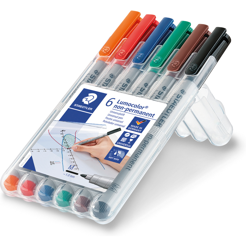 Staedtler Folienschreiber Lumocolor non-permanent M, 6er Etui, assortiert