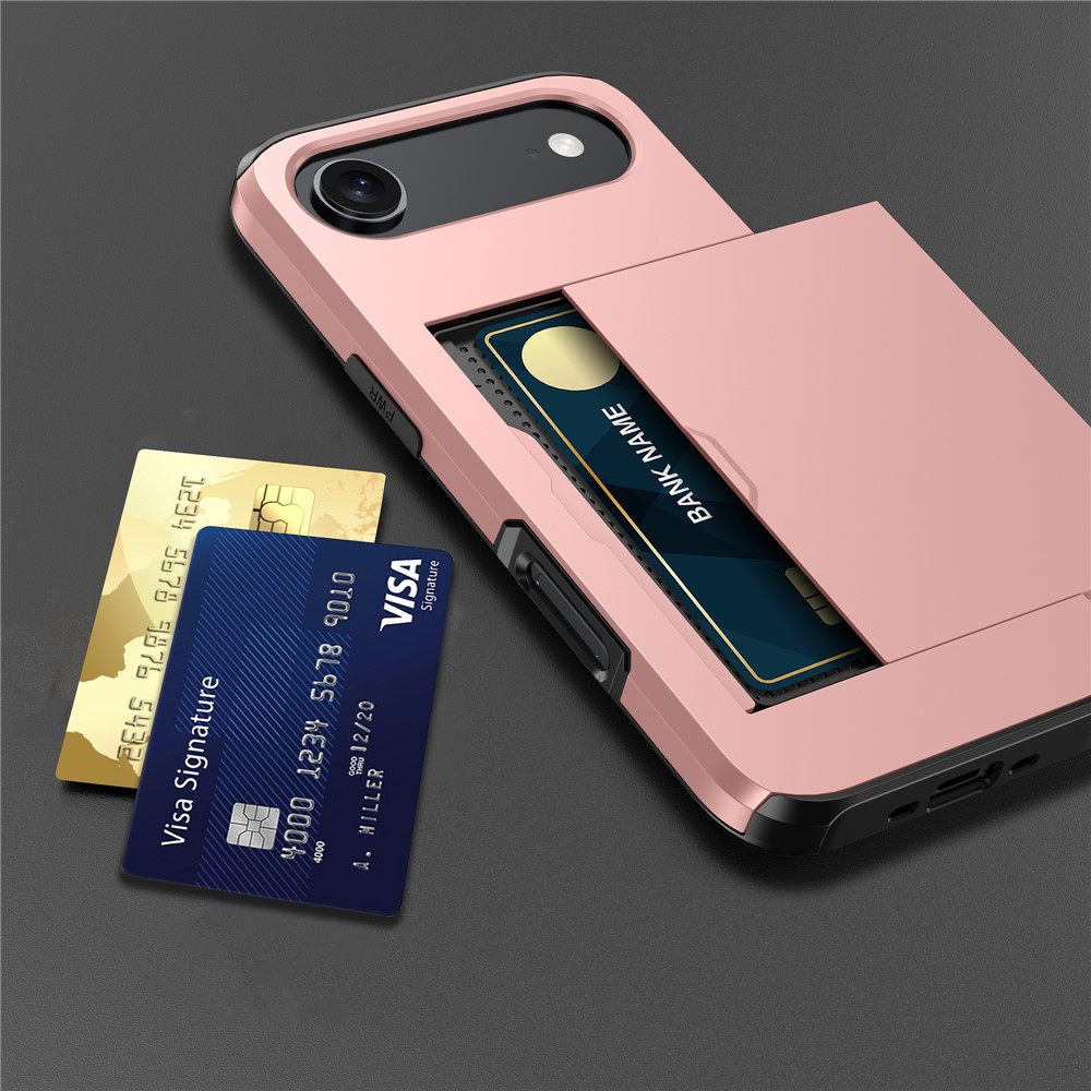 iPhone Air Hybrid Hardcase Hülle mit integriertem Karten Portemonnaie (aufschiebbar) - Schwarz