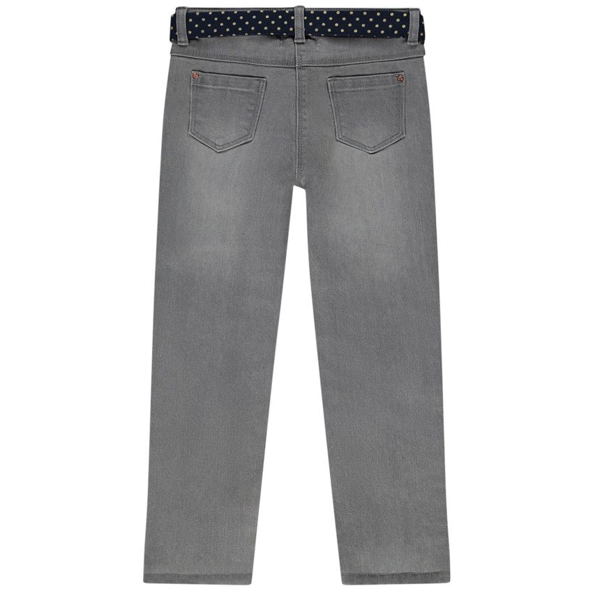 Jean slim + foulard amovible imprimé pois pour fille - Gris chiné