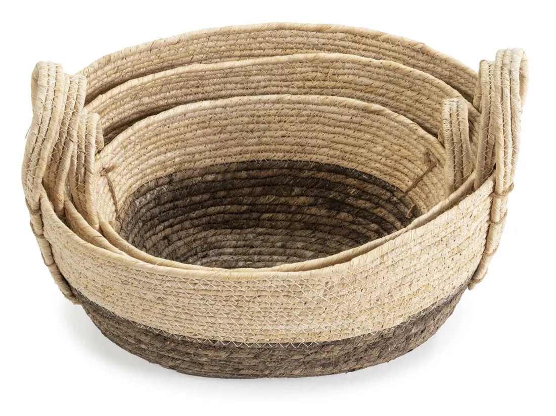 Set de 3 paniers Xiana fibre naturelle, blanc/marron