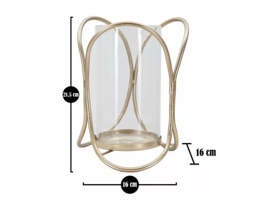 Support de Bougie en Métal Doré avec Coupelle en Verre - Porte-bougie Glox Dark Ø 16x21,5 cm, Design Géométrique Élégant avec Lignes Douces