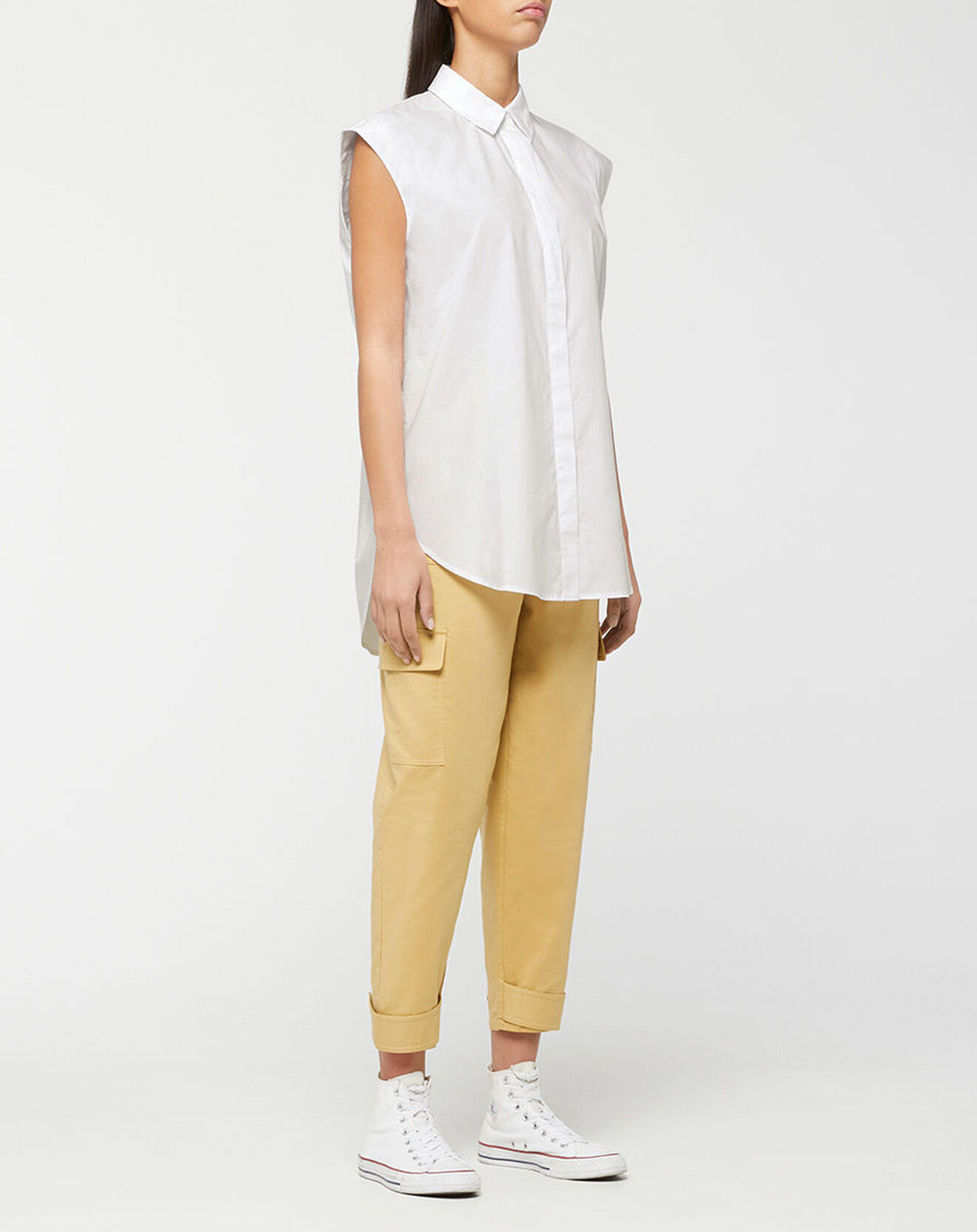 Galeries Lafayette Chemise sans manches en Popeline de Coton Push blanche