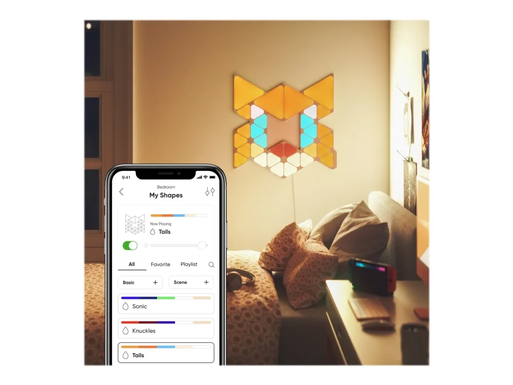 Nanoleaf Shapes Starter Kit (Sonic Limited Edition) - Trådløst belysningssæt - LED x 32 - klasse G - RGBW-lys - 1200-6500 K - triangel