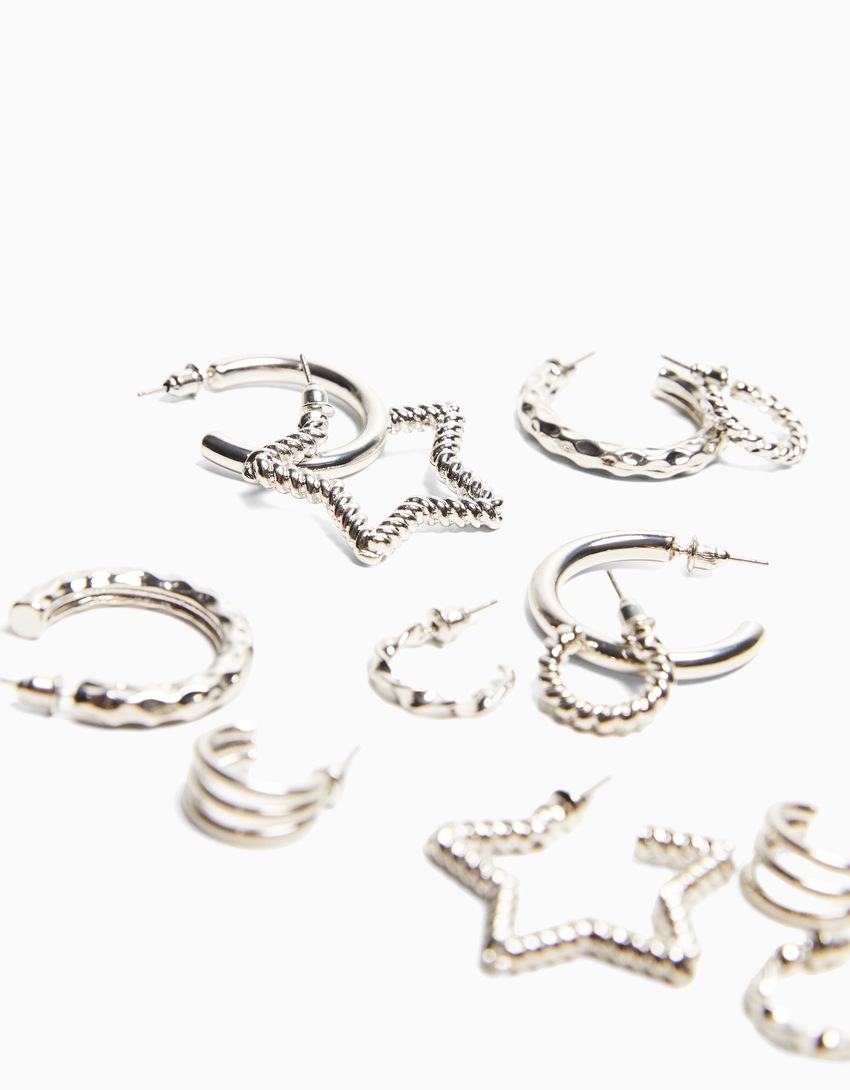 Conjunto de 6 pares de brincos de argola texturizados
