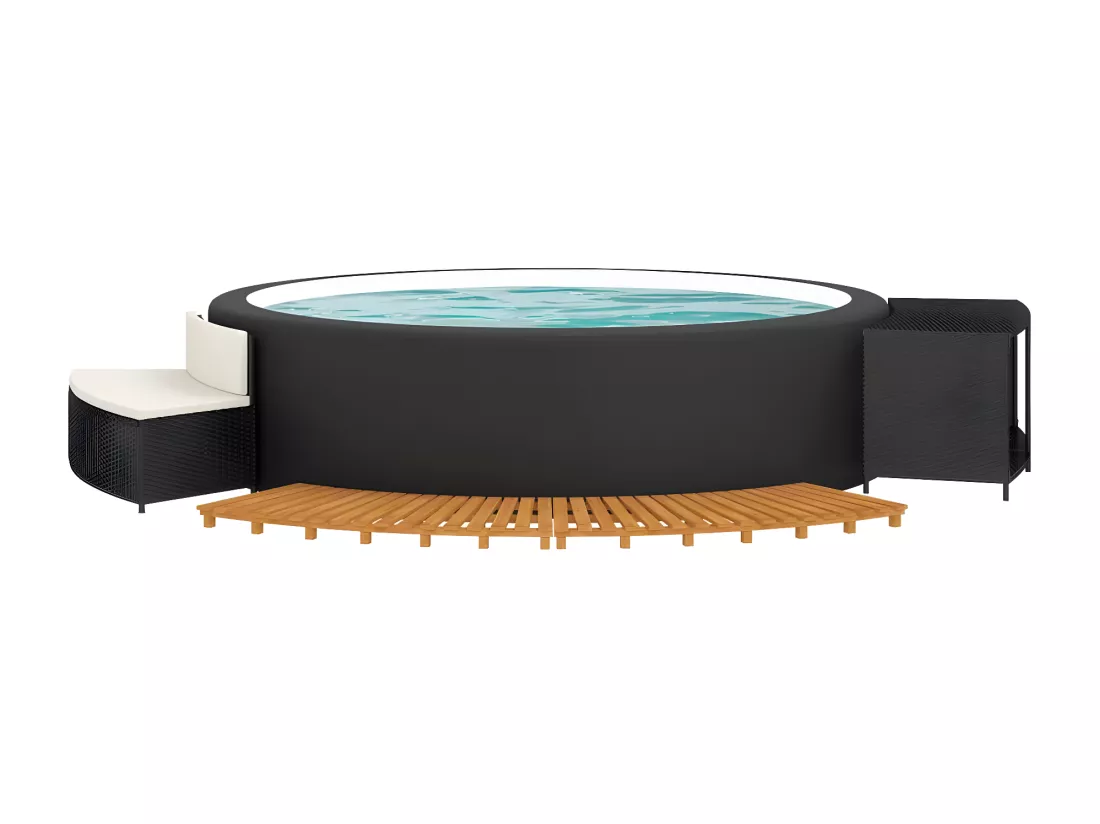 Prolenta Premium - Cadre de bain à remous noir résine tressée bois massif d'acacia