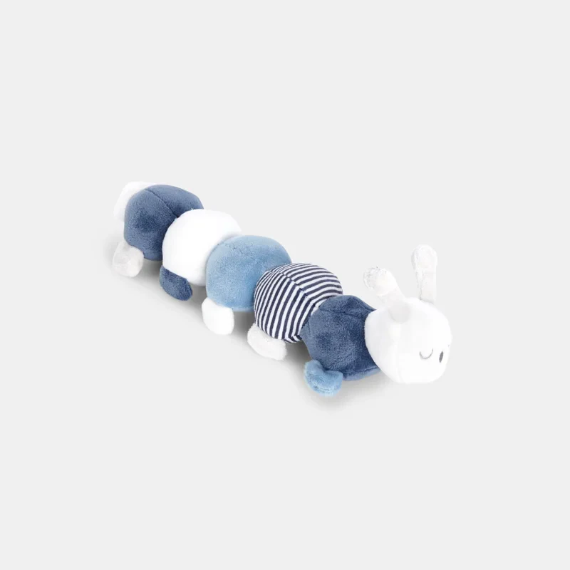 Peluche hochet chenille bleu naissance Bleu