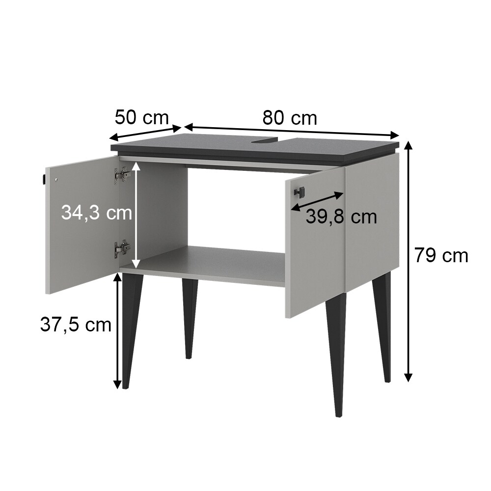 Vicco Waschtischunterschrank Gerta, 80 x 79 cm, Grau-Schwarz, Unterschrank Badezimmer
