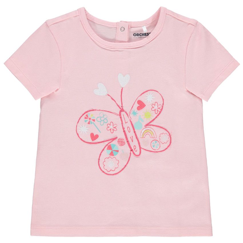 T-shirt manches courtes en coton à motif printé - Rose