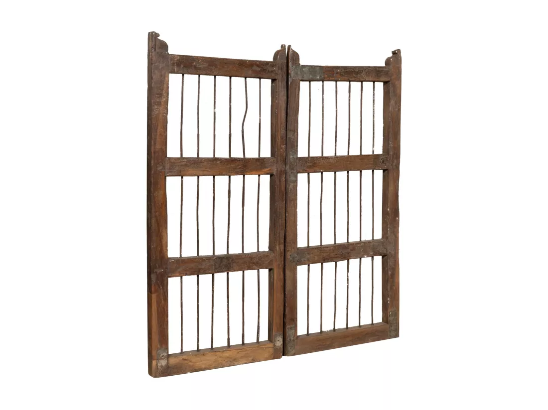 BISCOTTINI Portail - Bois Massif et Fer Finition Antique - Clôture en Fer - Portail en Métal - Porte Décorative - Portail d'Entrée - Clôture en Bois - Intérieur et Extérieur - 97x5x110cm