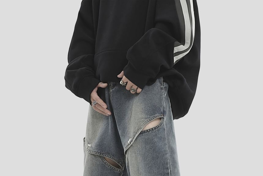 INStudio - High Waist Washed Cutout Wide Leg Jeans