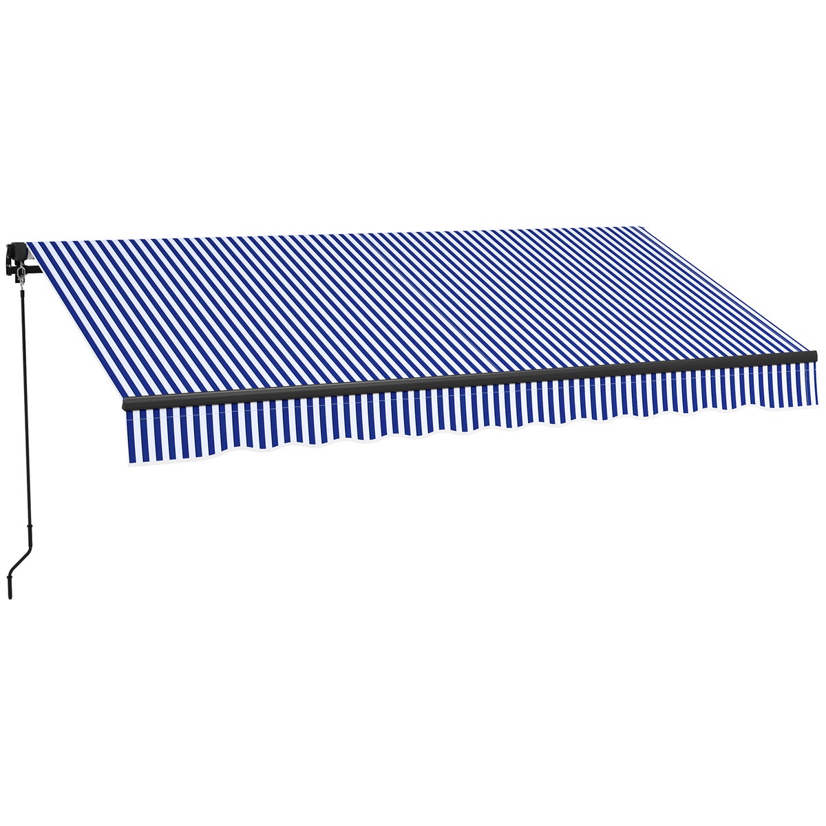 Outsunny zonnescherm, wandgemonteerde balkonzonwering met handzwengel, 3 x 2,5 m, aluminium, blauw en wit