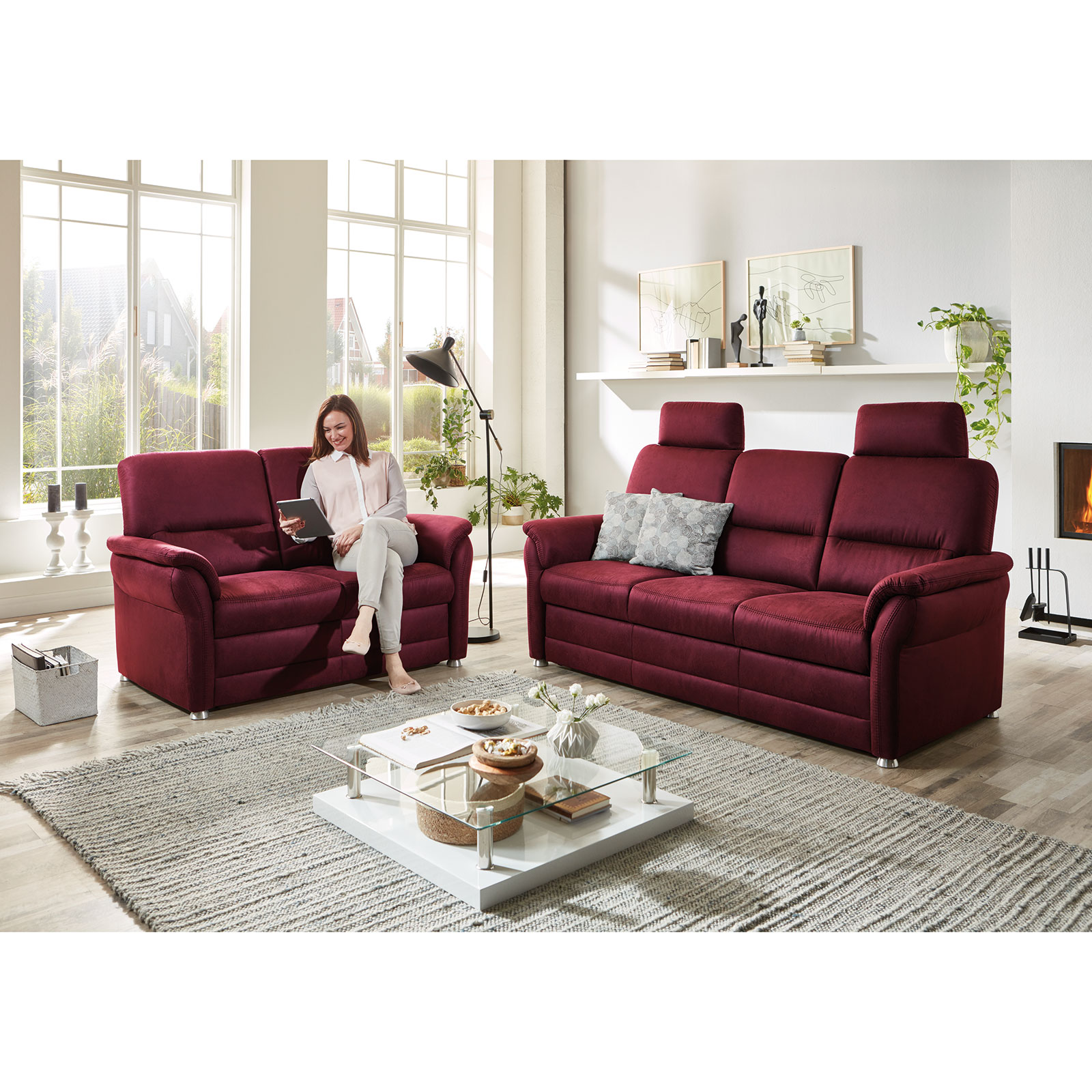 polsterpower 2-Sitzer-Sofa - wine - Microfaser