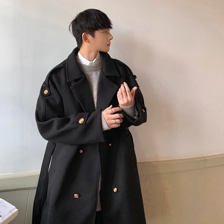 Zoslane - Effen trenchcoat met dubbele rij knopen