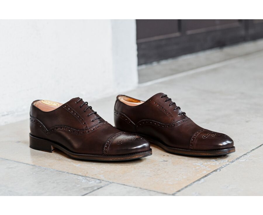 Richelieu homme Chocolat patiné semelle cuir avec patin - HILCOTT PATIN