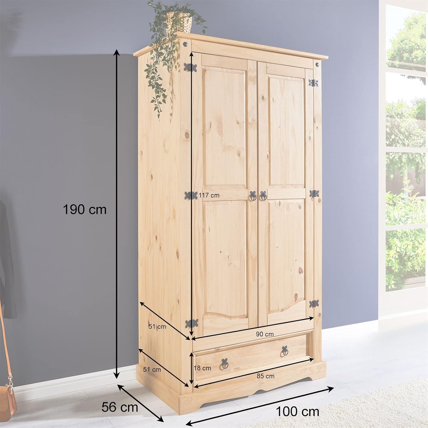 IDIMEX Garderobenschrank Dielenschrank Kleiderschrank, Kiefer massiv, 2-türig, Mexiko-Möbel