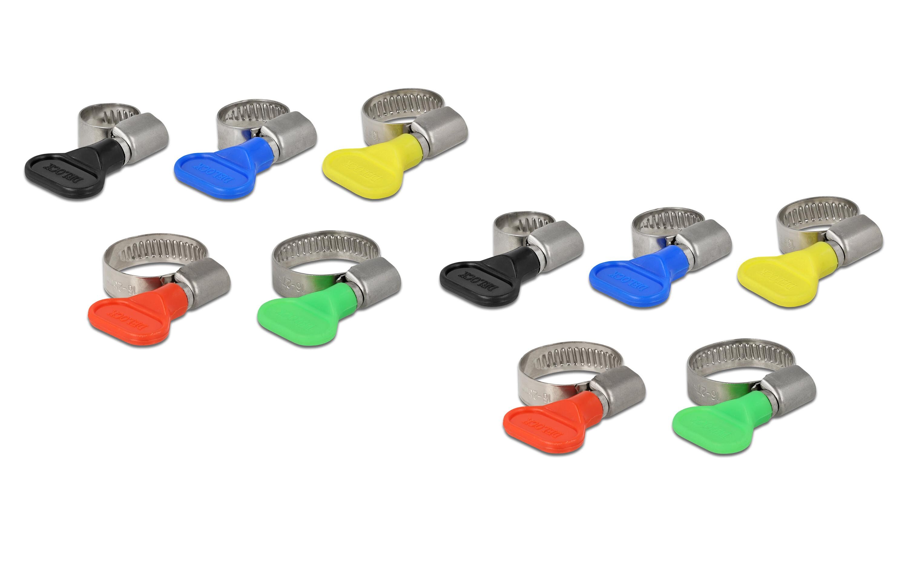 Schlauchschellen-Set Diverse Grössen, Bunt 10 StückDelock Schlauchschellen mit Flügelmutter Sortiment 10 Stück farbig