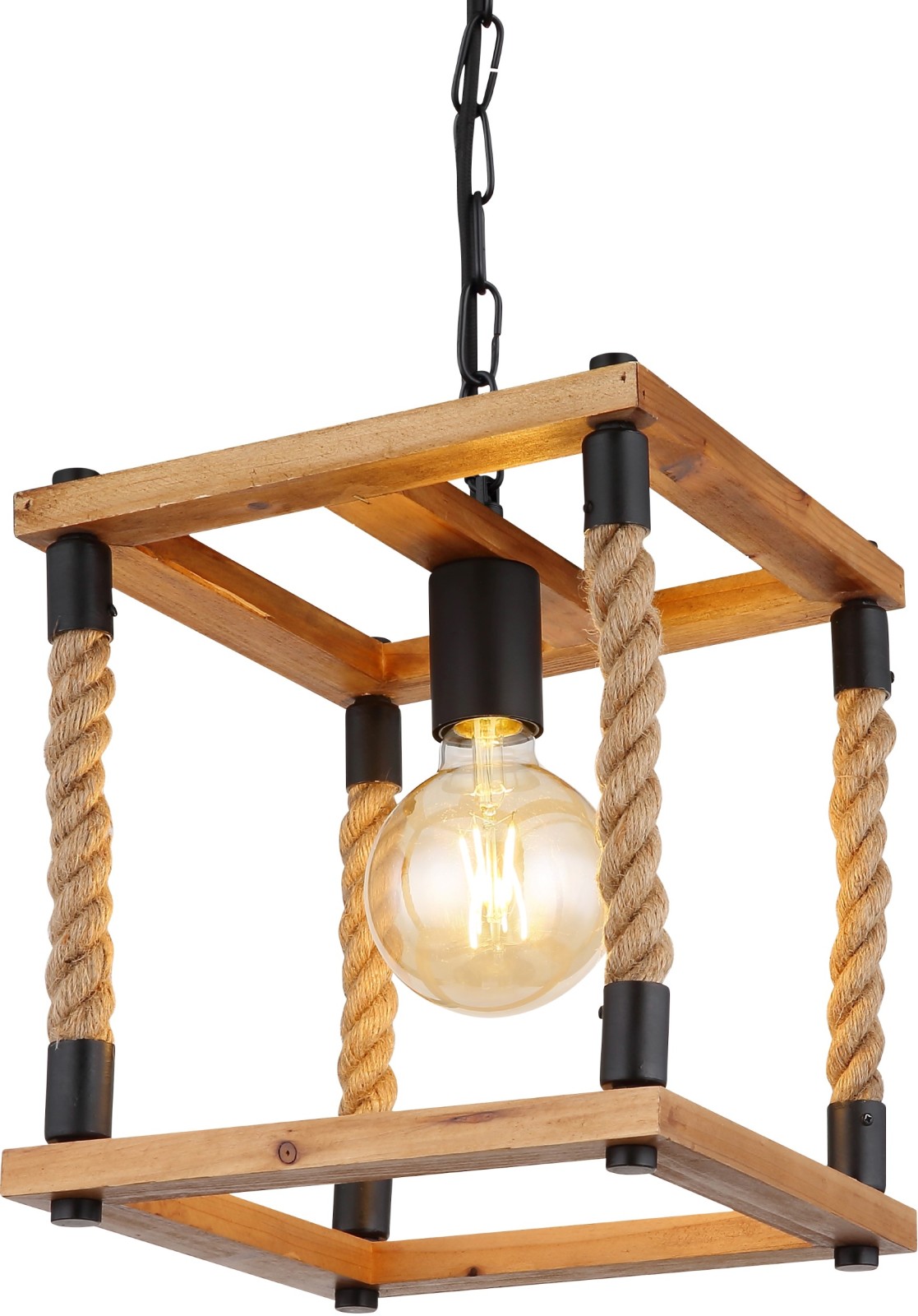 Pendelleuchte - schwarz-natur - Hanfseiloptik - 120 cm