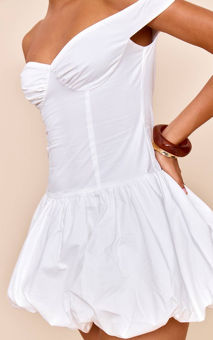 Blanc Robe Mini Bouffante À Épaules Dénudées
