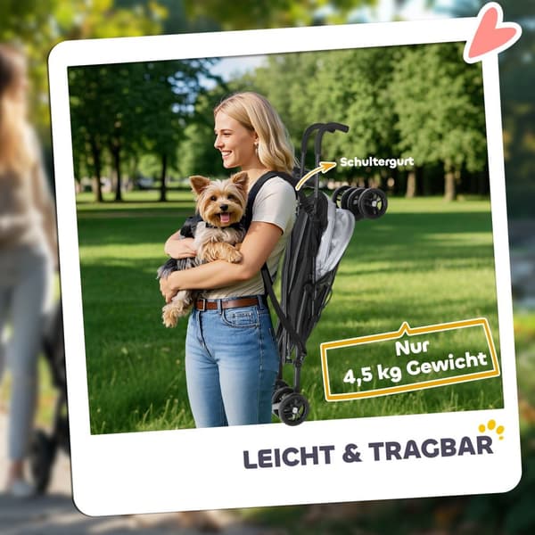Hundevogn hundevogn sammenleggbar for hunder og katter opp til 4 kg kattevogn med nettingvinduer, skulderstropp, oppbevaringspose, koppholder paraply
