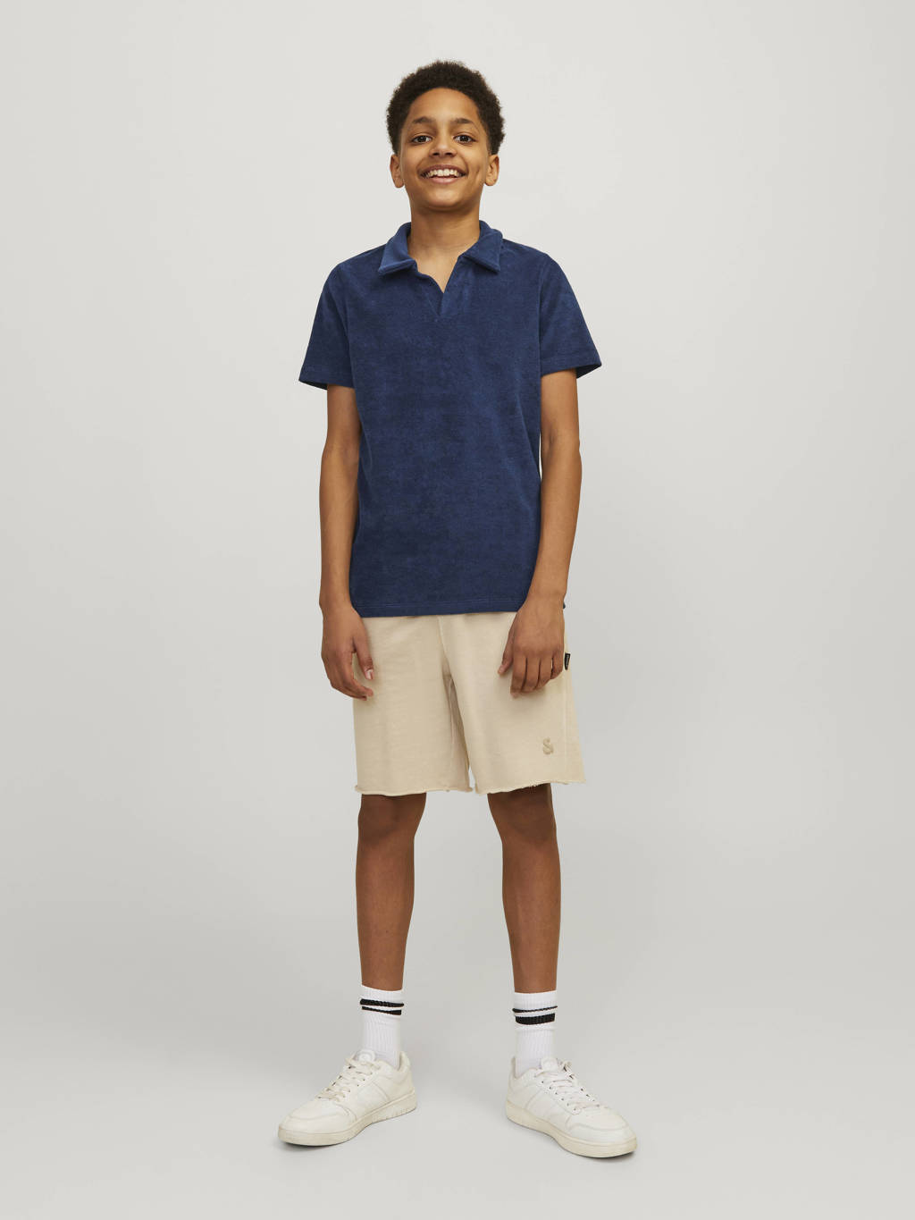JACK & JONES badstof polo JPRBLA donkerblauw