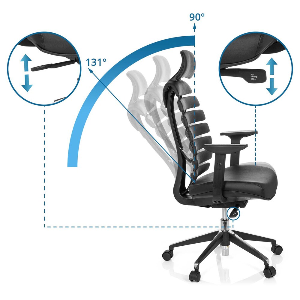 Profi Bürostuhl ERGO LINE II PRO Leder mit Armlehnen (höhenverstellbar) hjh OFFICE