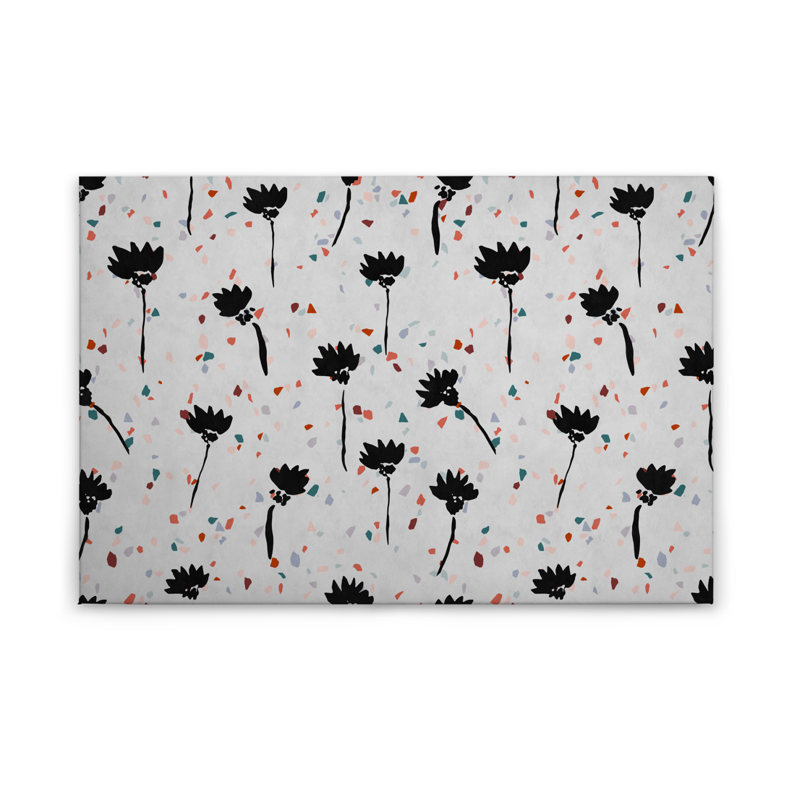 Leinwandbild MOSAIK BLUMEN - grau-schwarz - 90x60 cm