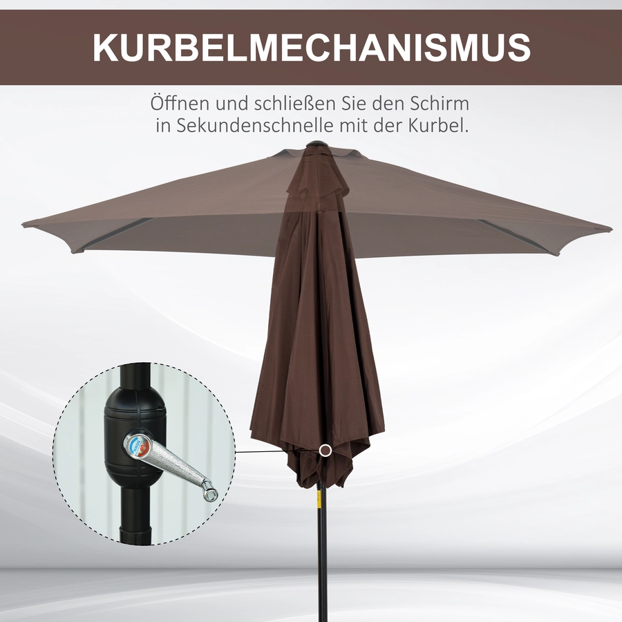 Outsunny Sonnenschirm mit Handkurbel braun