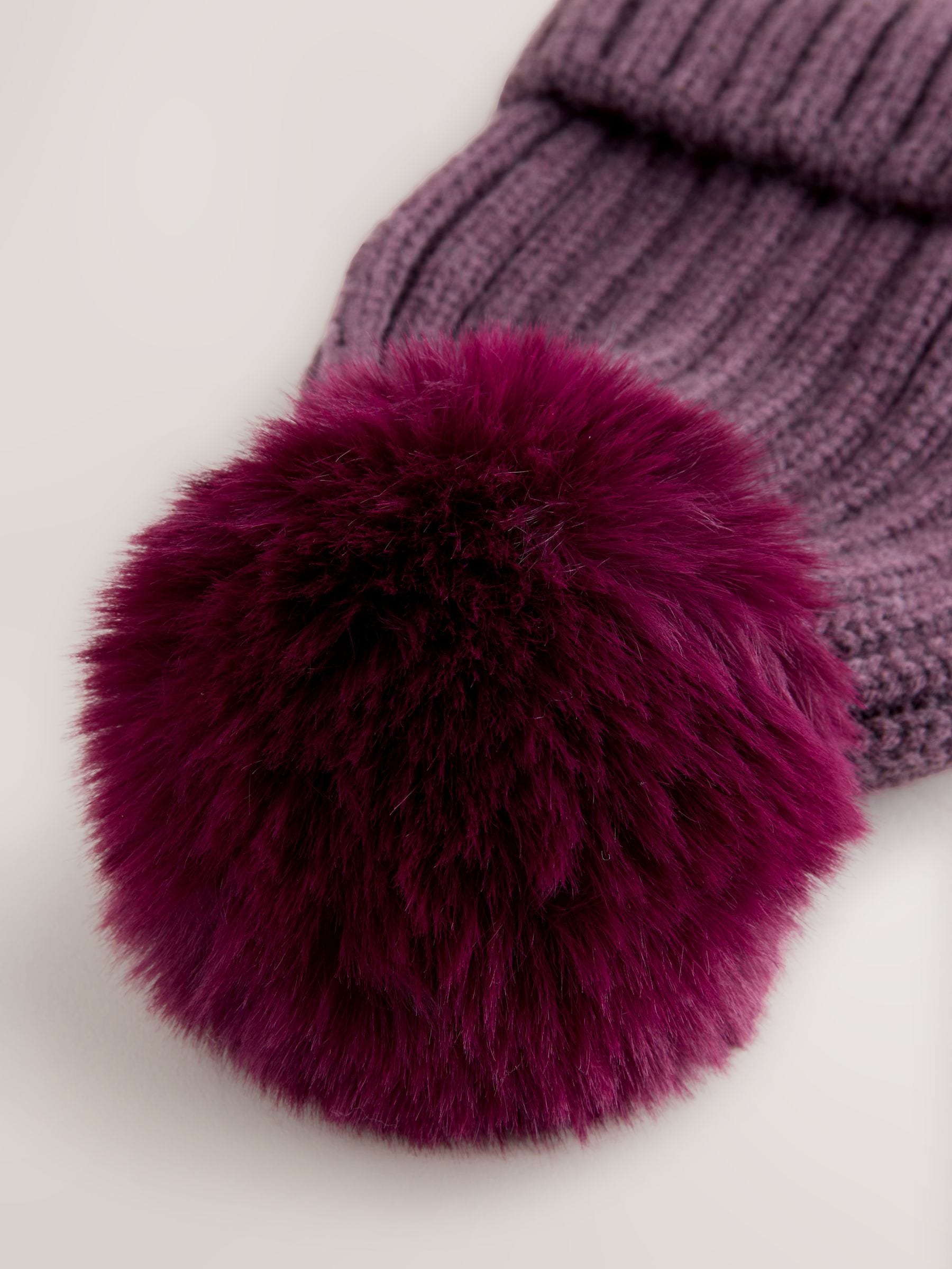 Paars - Geribbelde beanie-muts met pompon (3mnd -16jr)