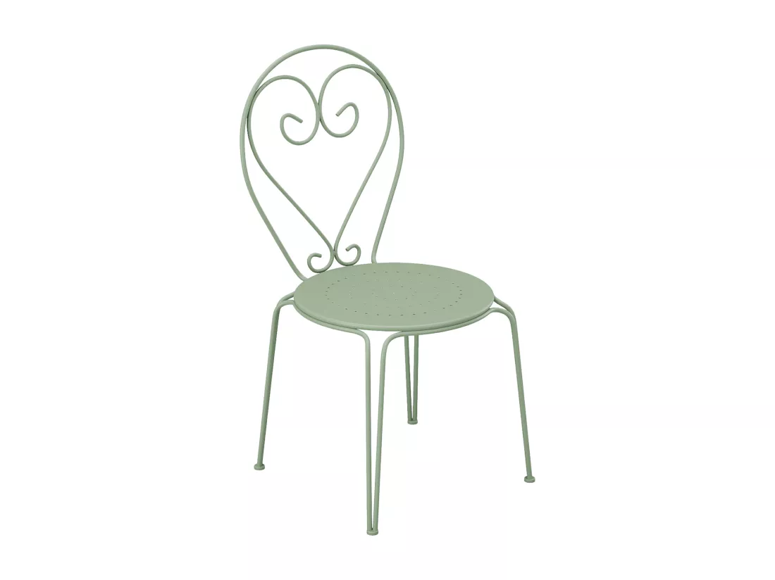 Salle à manger de jardin en métal façon fer forgé : une table D.120cm et 4 chaises empilables - Vert amande - GUERMANTES de MYLIA