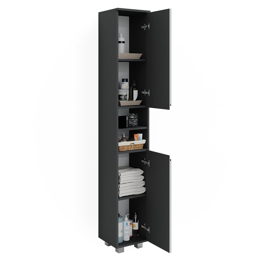 Vicco Hochschrank Badschrank Badezimmermöbel J-shape Anthrazit Weiß modern 30x190cm Badezimmer Schrank Badmöbel Schranktür Schrankfach Aufbewahrung Ablage