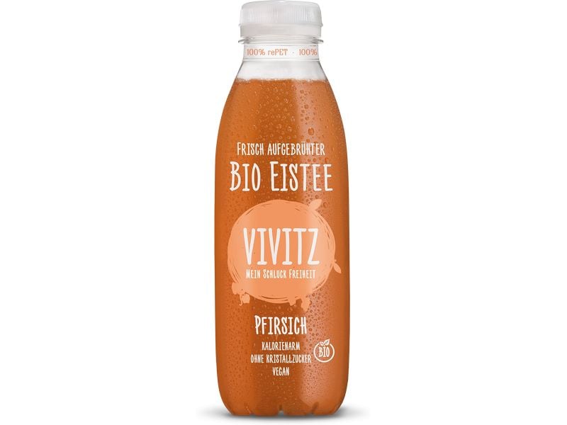 Vivitz Bio Eistee Pfirsich 6 x 0.5 l Aufguss aus Schwarztee mit Agavendicksaft, Pfirsichsaft und natürlichen Aromen