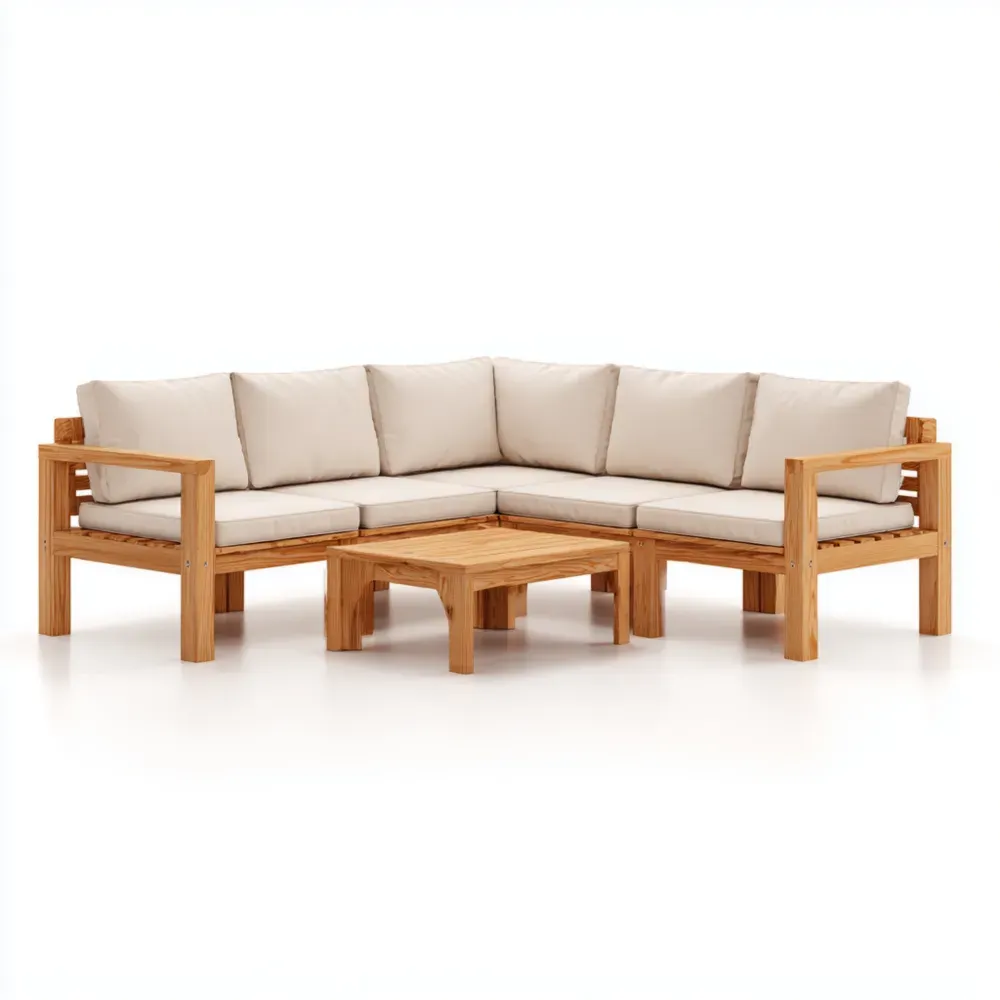 Outdoor Ecksofa-Set Holz Creme