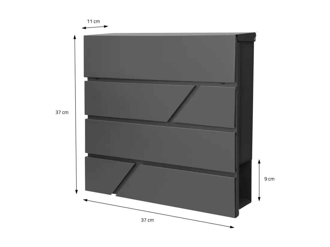 Boîte aux lettres murale anthracite avec 2 clés compartiment à journaux postale