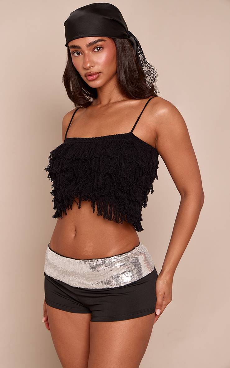 Noir Short Taille Basse À Ceinture Sequins Petite