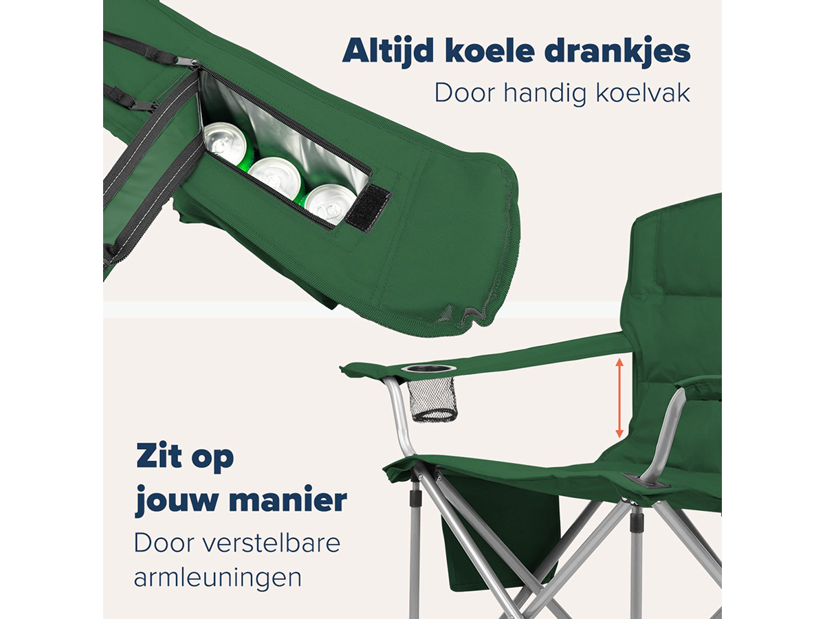 TRVLMORE XL Green vouwstoel met koelvak - Set van 2