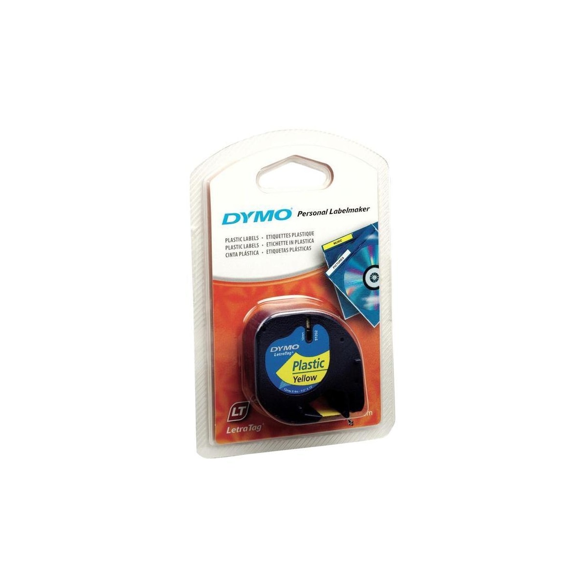 DYMO LetraTAG plasttejp, gul, 12mm, 4m (91222)