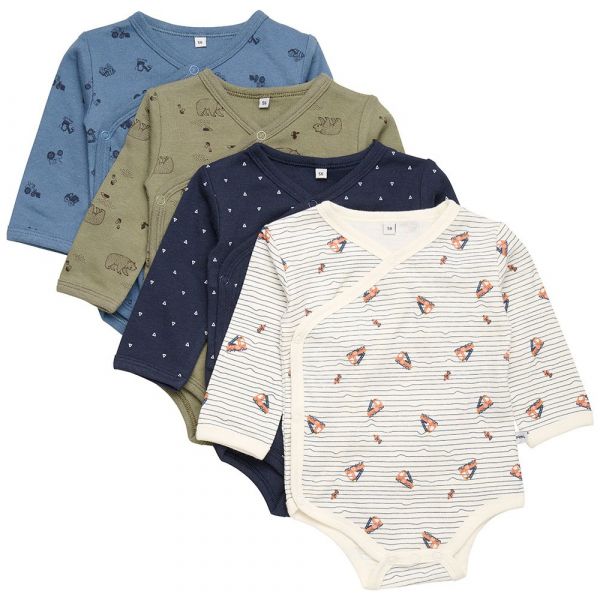Pippi Bodie De Manga Comprida Wrap Ao Printed 4 Unidades 3 Meses Deep Lichen Green - 5714999051855